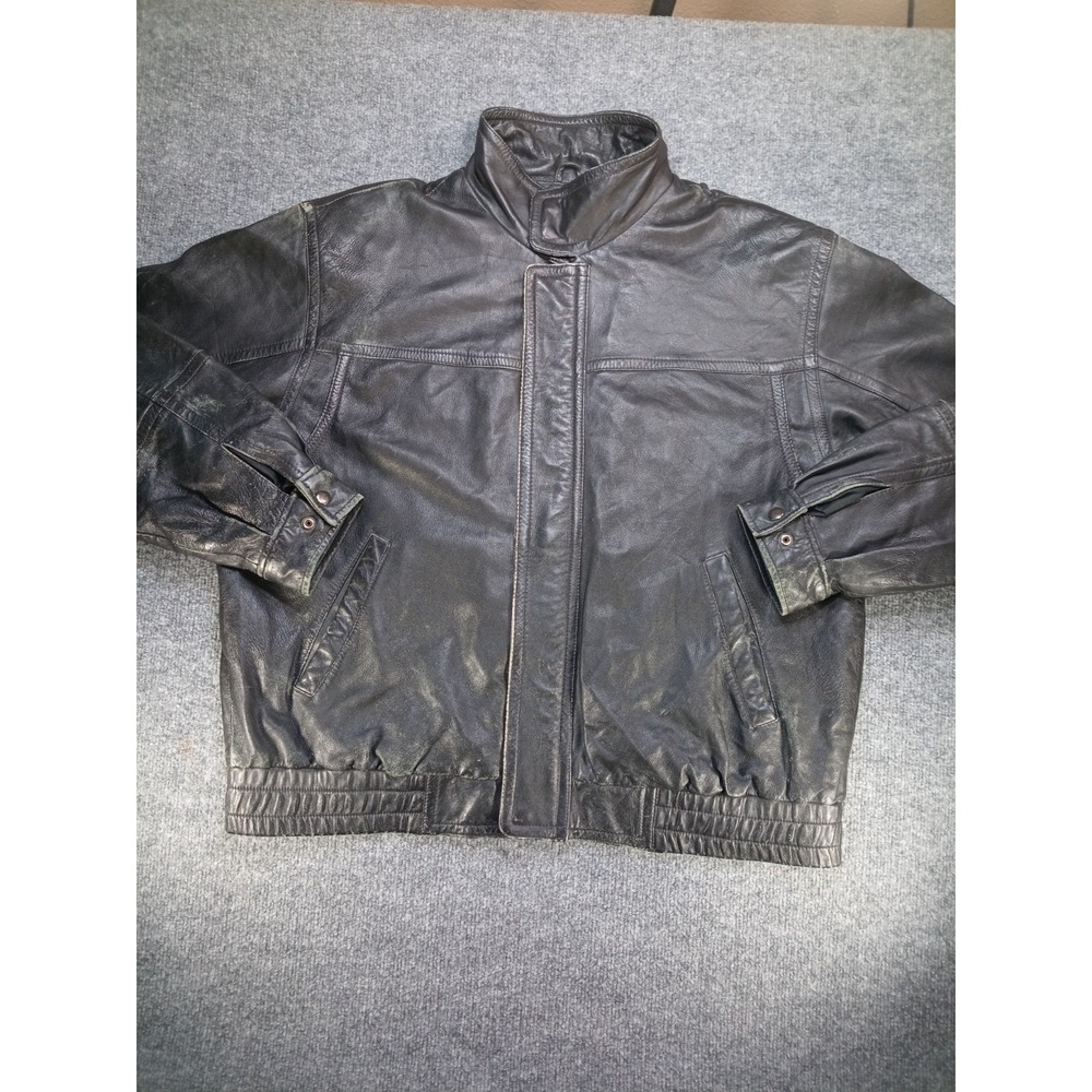 Wilsons Leather Experts Men's XL Black Genuine Leather Bomber Moto Jacket